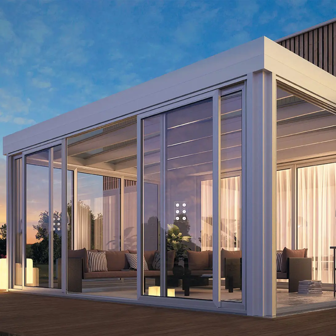 UNIFIVE China Factory Curved Glass Polycarbonate Sunrooms Outdoor Patio Enclosures Glass Room Conservatories Prefabricated