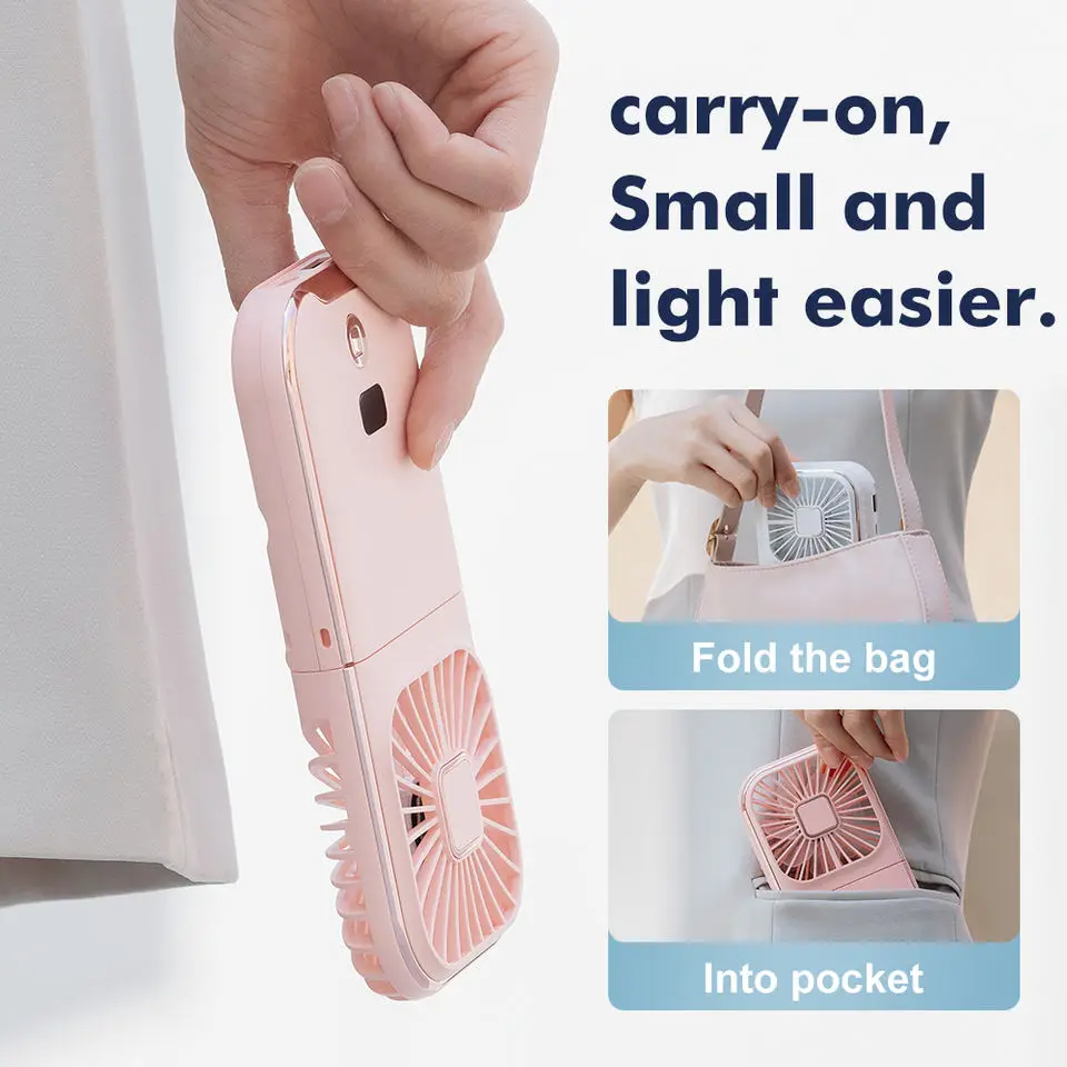 4 Speed Rechargeable Neck Fan Portable LED Display Neck Fan With Lanyard Foldable 3000Mah Power Bank Fan