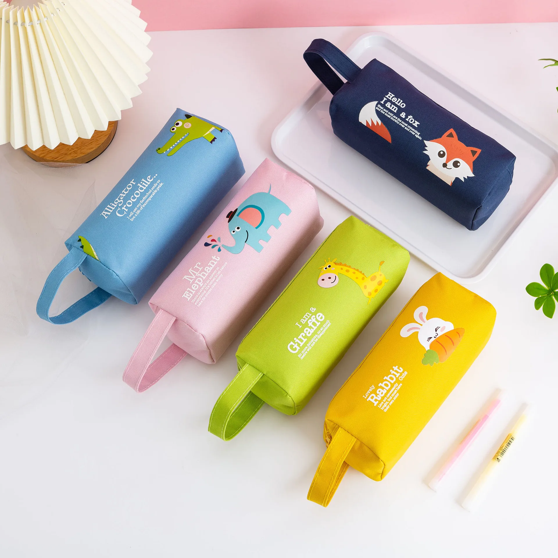 Cartoon handbook pouch large capacity double layer oxford cloth stationery pencil bag cute animal storage bag pencil case