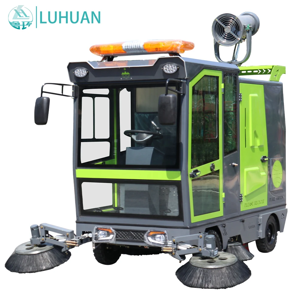 Full-Closed Electric Ride-On Road Floor Sweeper Four-Wheel Car Cleaning Machine Roller Brush High Efficiency