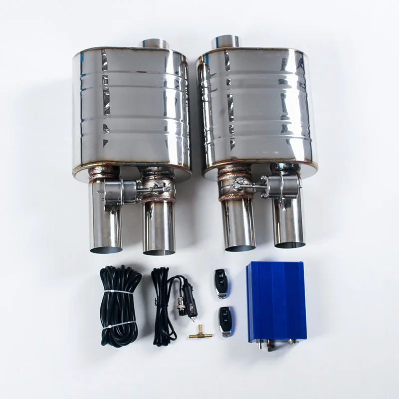 Auto refit exhaust pipe valve 63mm universal car vacuum H style valvetronic muffler 2 outlet exhaust silencer electric valve