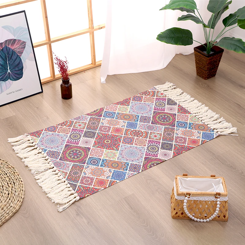 This rustic bohemian throw rug can be placed in front of the bed, sofa, table, door, entryway, etc, or even on the sofa as