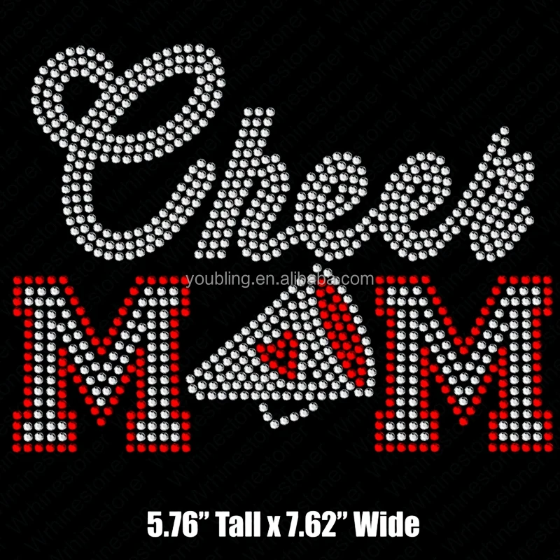 Various Color Cheer Mom Rhinestone Transfer Hot fix MOM with Megaphone Rhinestone Iron On Transfer Design Motif r Ready to Press
