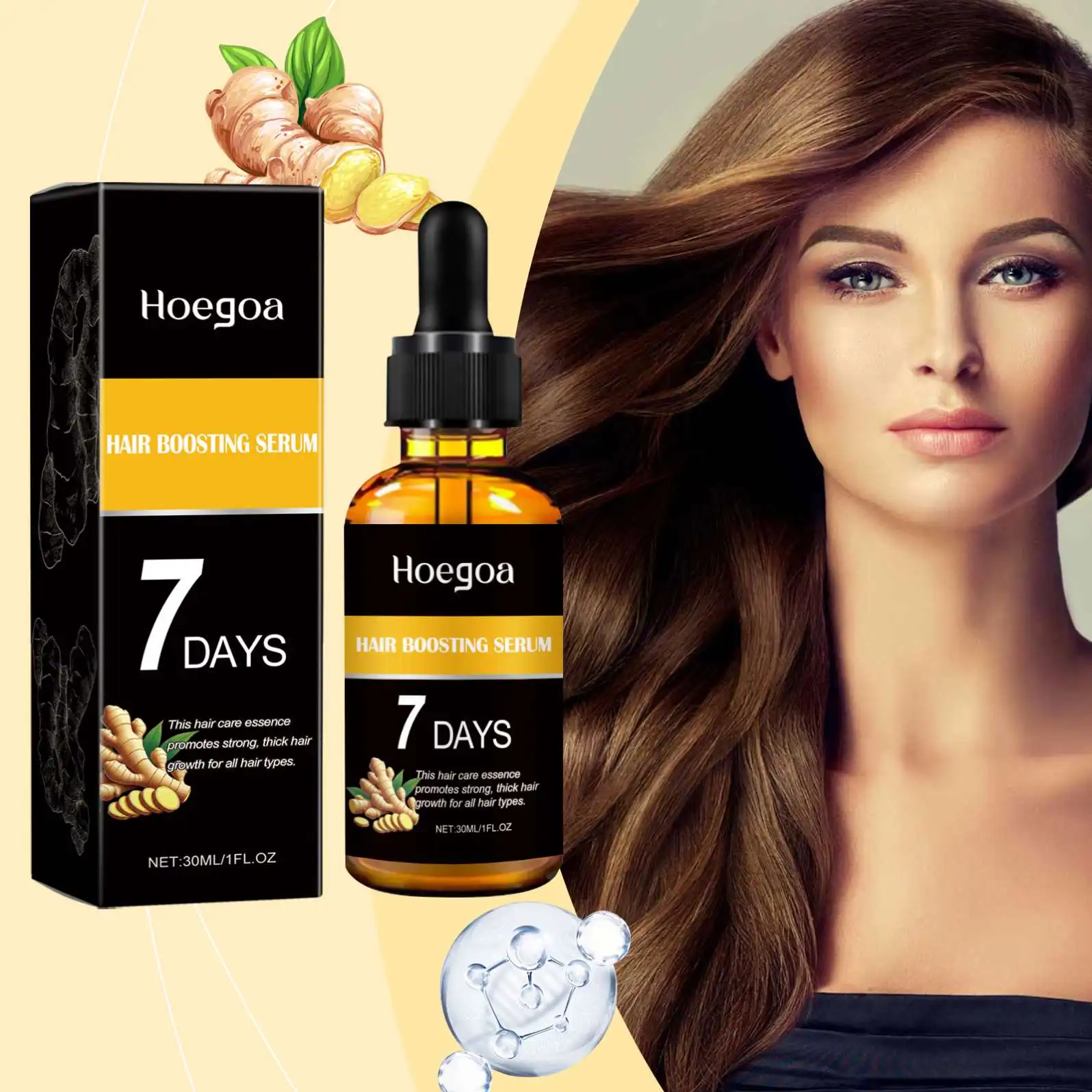 HOEGOA Wholesale Private Label Natural Ginger Hair Care Essence 7 Days Strengthen Thickening Hair Nutrient Solution Growth Oil