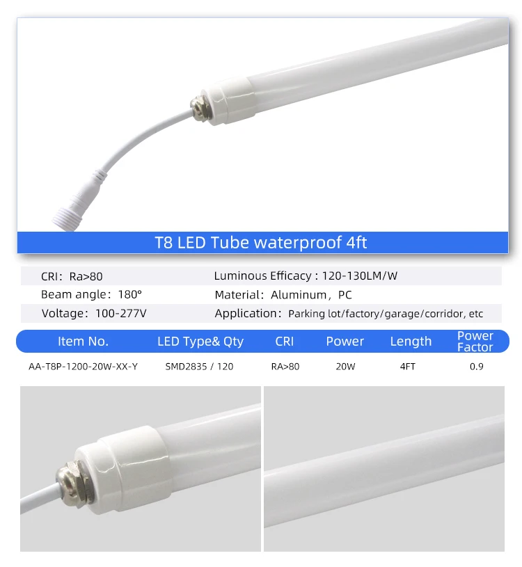 ETL DLC IP65 Waterproof 20W 4FT T8 LED Tube Lights For Indoor Outdoor Lighting Freezer Refrigerator Greenhouse