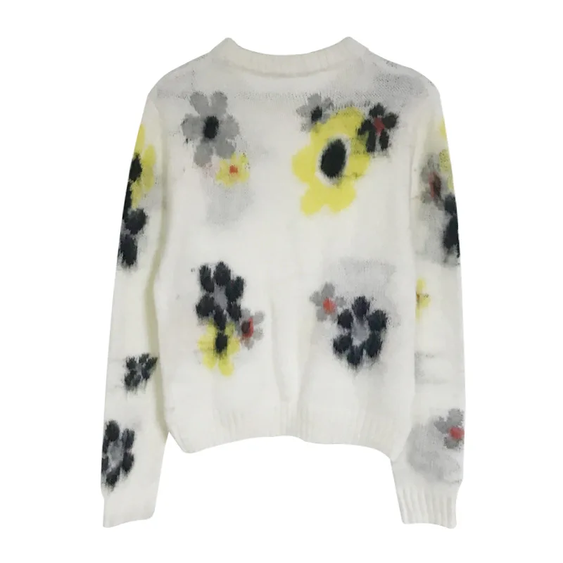 oem sweater Custom make mohair 7gg jacquard knit crew neck floral sweater women autumn winter mohair sweater custom for ladies