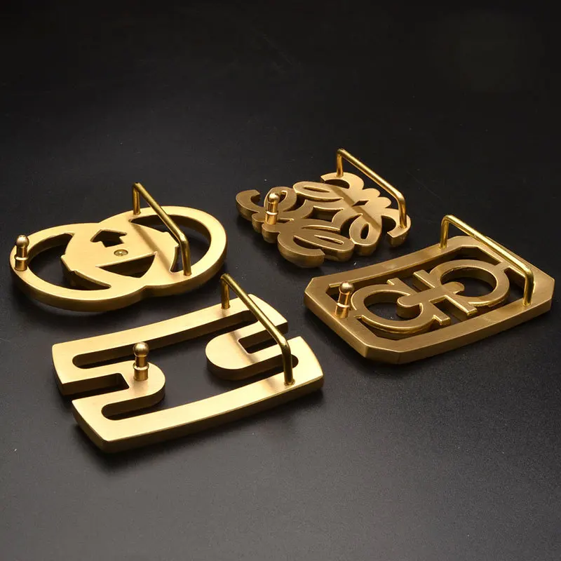 Factory Customized Multiple Style High Quality Letter Pure Brass Plain Buckle for Men Casual Jeans Pants