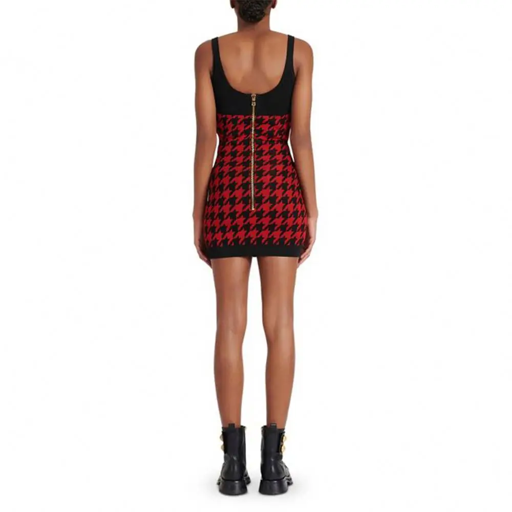 Plaid Dress Houndstooth Fashion Knitted Long Lady Elegant Summer Girls Casual Womens Dresses Knitting Dresses