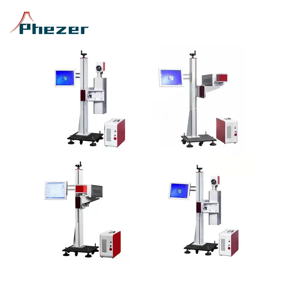 High Speed Auto Focus Galvo Scanner Flying Fiber Laser Marking Engraving Machine with Conveyor