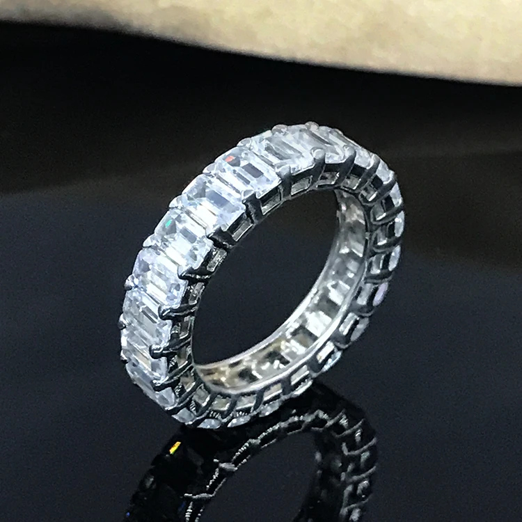 Bridal engagement jewelry cubic zirconia baguette tennis ring 925 sterling silver eternity wedding diamond band ring