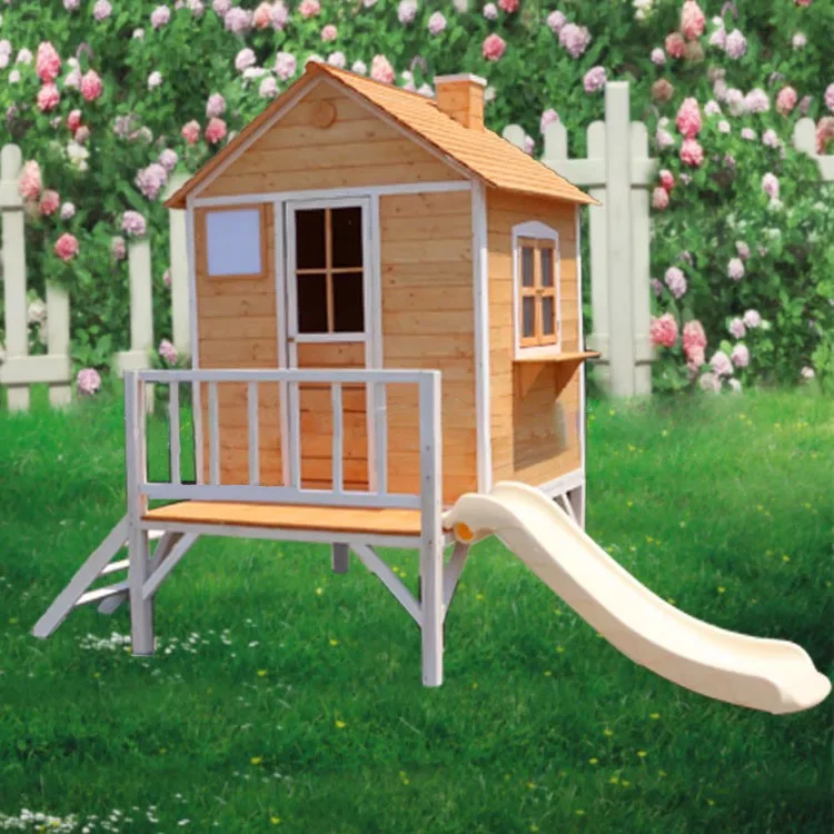 Two floors Wooden Play house Outdoor Fun  with children slide