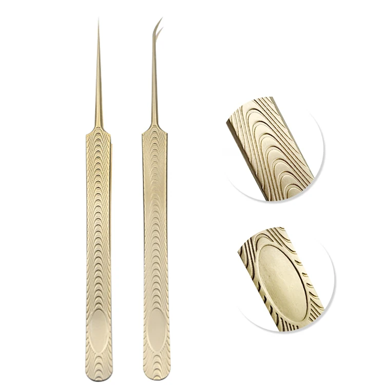 Лидер продаж Amazon, пинцет для ресниц из нержавеющей стали, золотые пинцеты для наращивания ресниц, набор пинцетов с индивидуальным логотипом