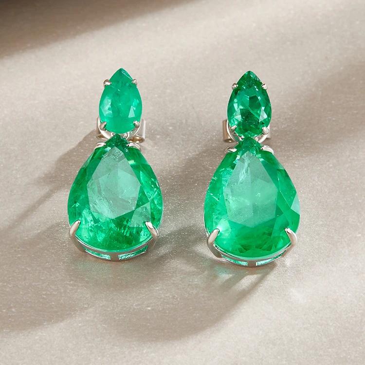 Vintage Dangle Drop Earrings Custom 925 Silver Jewelry Cubic Zirconia Green Emerald Earrings