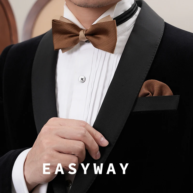 Adjustable Bowtie and Pocket Square Men Bowtie and Handkerchief Solid Color Double Fold Pre-Tied Bow Tie for Wedding Party
