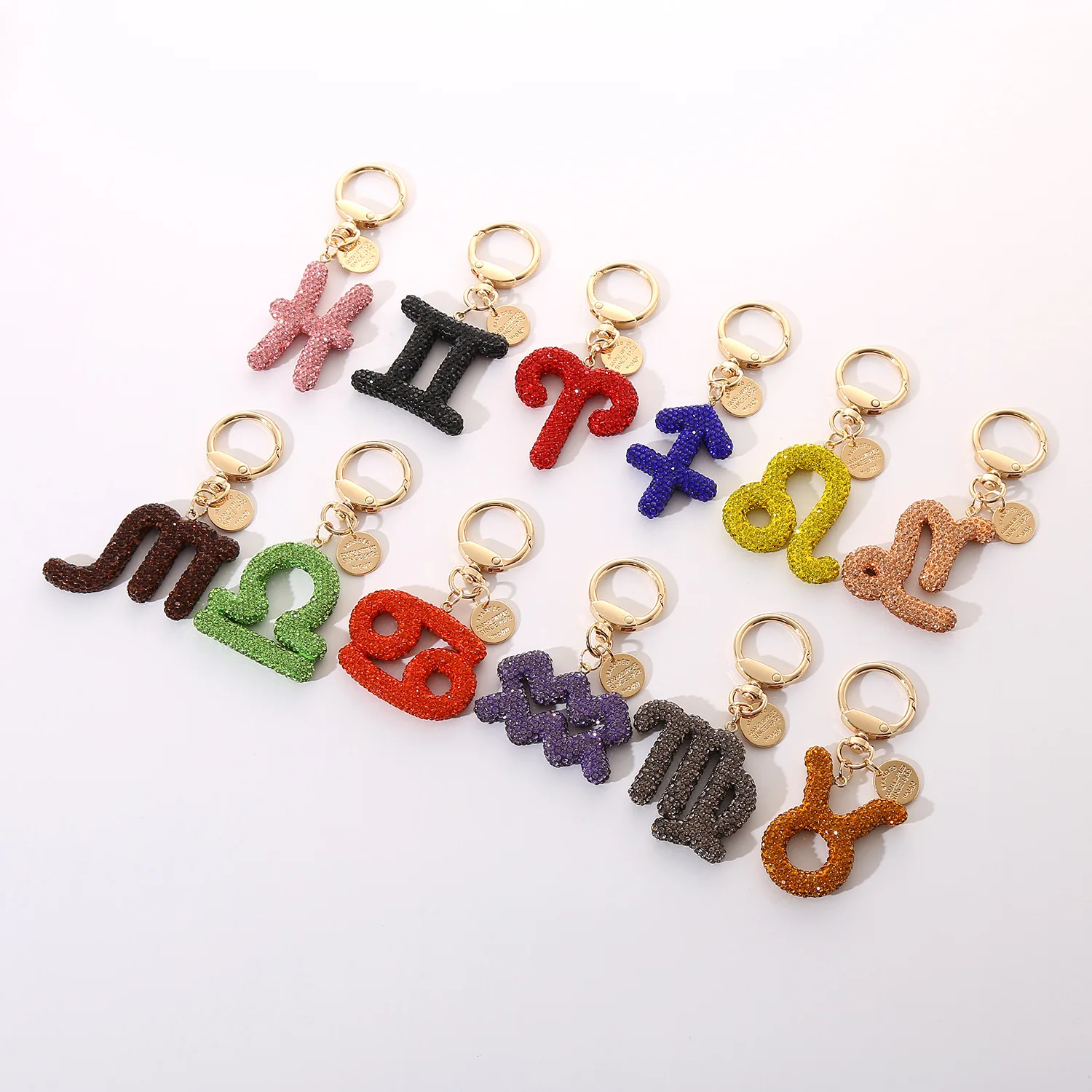 New Arrival Diy Custom Crystal Color 12 Star Sign KeyChain White Crystal 12 Animals Star Key Chain