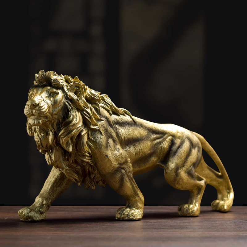 SE7 Customized Safari Party Decoration Simulated Marble Stone Gold Desk Decor Home Lion Statue