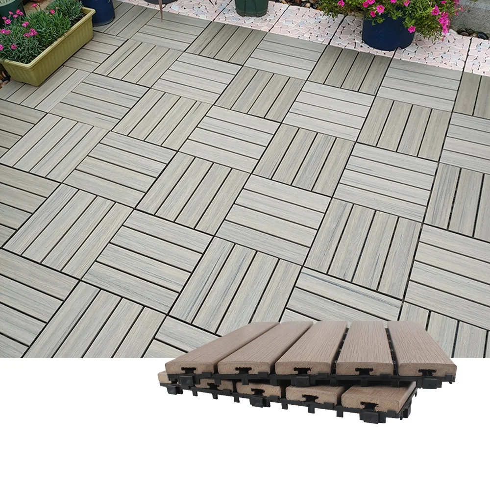 Garden Flooring Diy Tiles Deep Embossed Grid Wood Wpc Deck Tiles