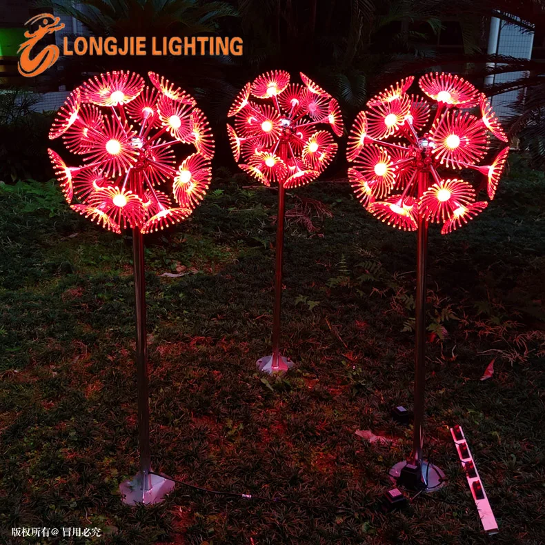 H:1.2M 40CM 18PCS Low Voltage Outdoor Garden Wedding Decorative Lighting acrylic LED Dandelion Flower Motif Light