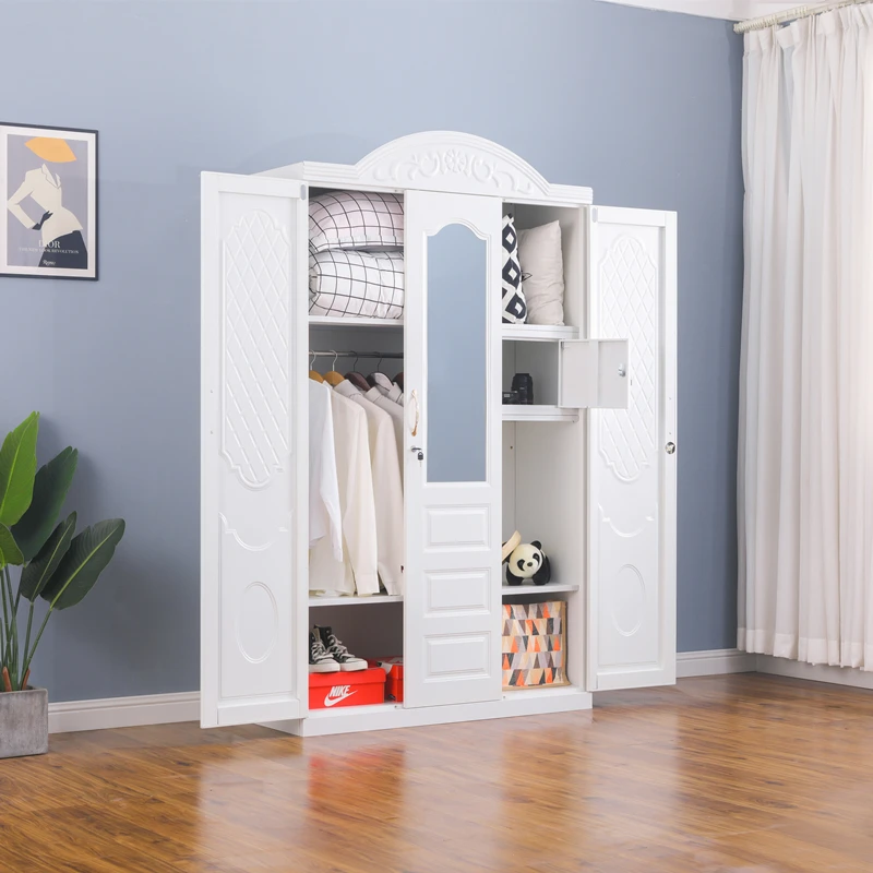 2023 new white armoire metal bedroom 3 door wardrobe with mirror