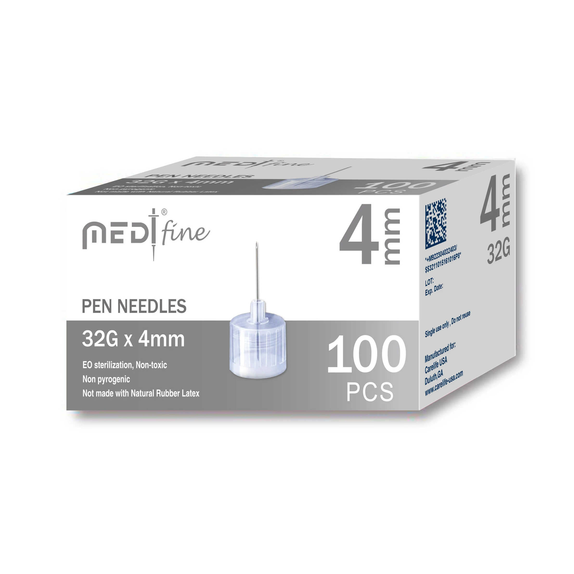 Medt fine Insulin Pen Needle 32G 4mm 100pcs Per Box