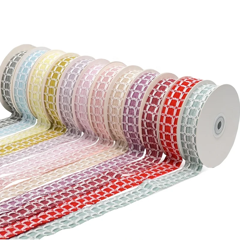 14MM 27MM Hollow Plaid Ribbon Hook Weaving Craft Ribbon Crochet Plaid Gift Ribbon For Diy Gift Box Packaging Flower Decoration