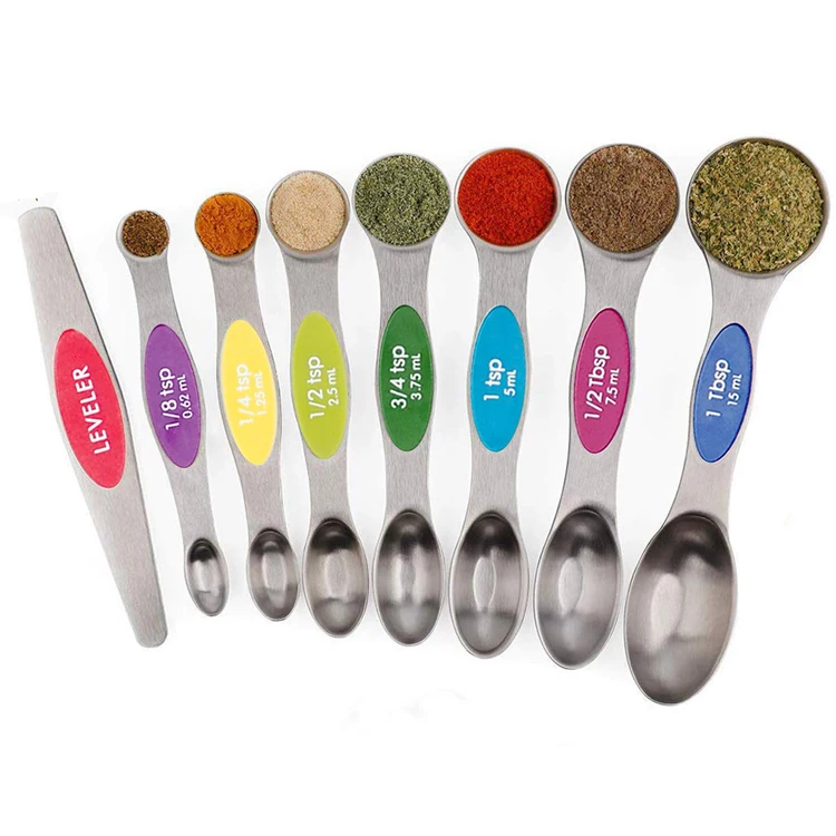 Лидер продаж на Amazon цветная Магнитная мерная ложка из нержавеющей стали с двойным концом и цветной