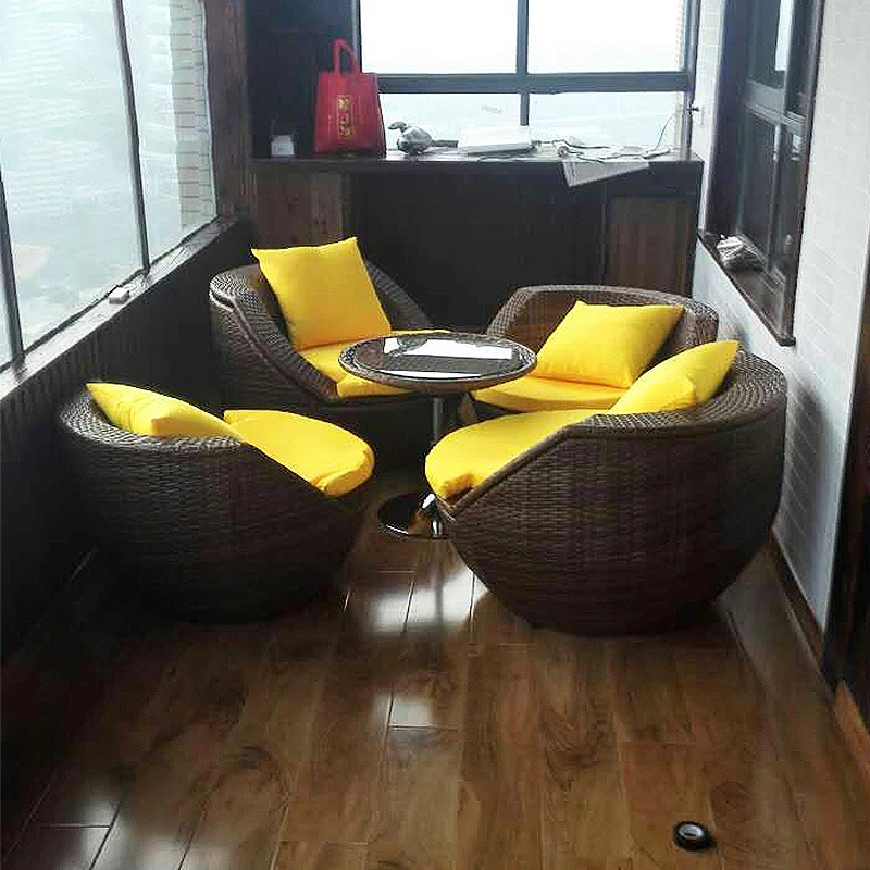 Nordic Outdoor Furniture Beach Garden Balcony Stackable Ball Shape Outdoor Seater Leisure Rattan Wicker Sofa Table and Chair