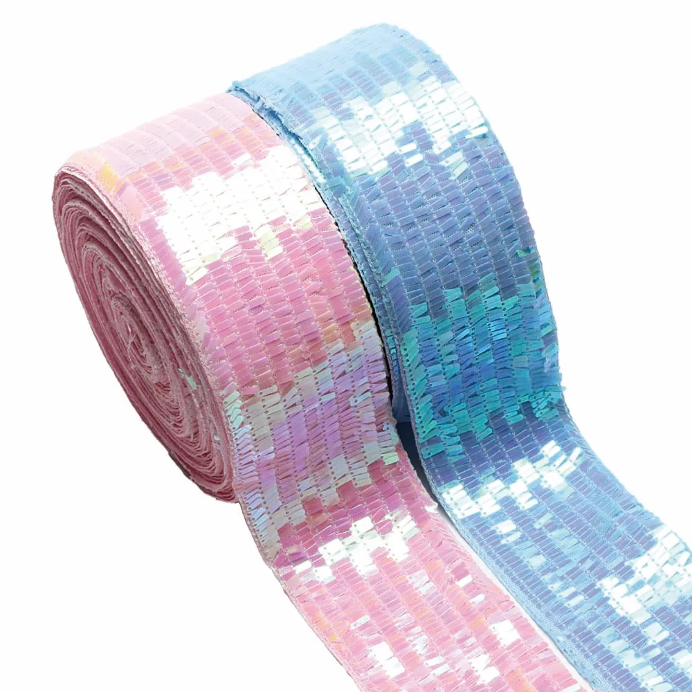 3 inch 75mm Wholesale Glitter Small Sequin Ribbon Velvet for Hair Bows Headband Custom Ribbon Sewing Material