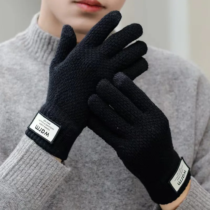 cheap winter warm knitted thick gloves custom logo personalized touchscreen winter gloves for men