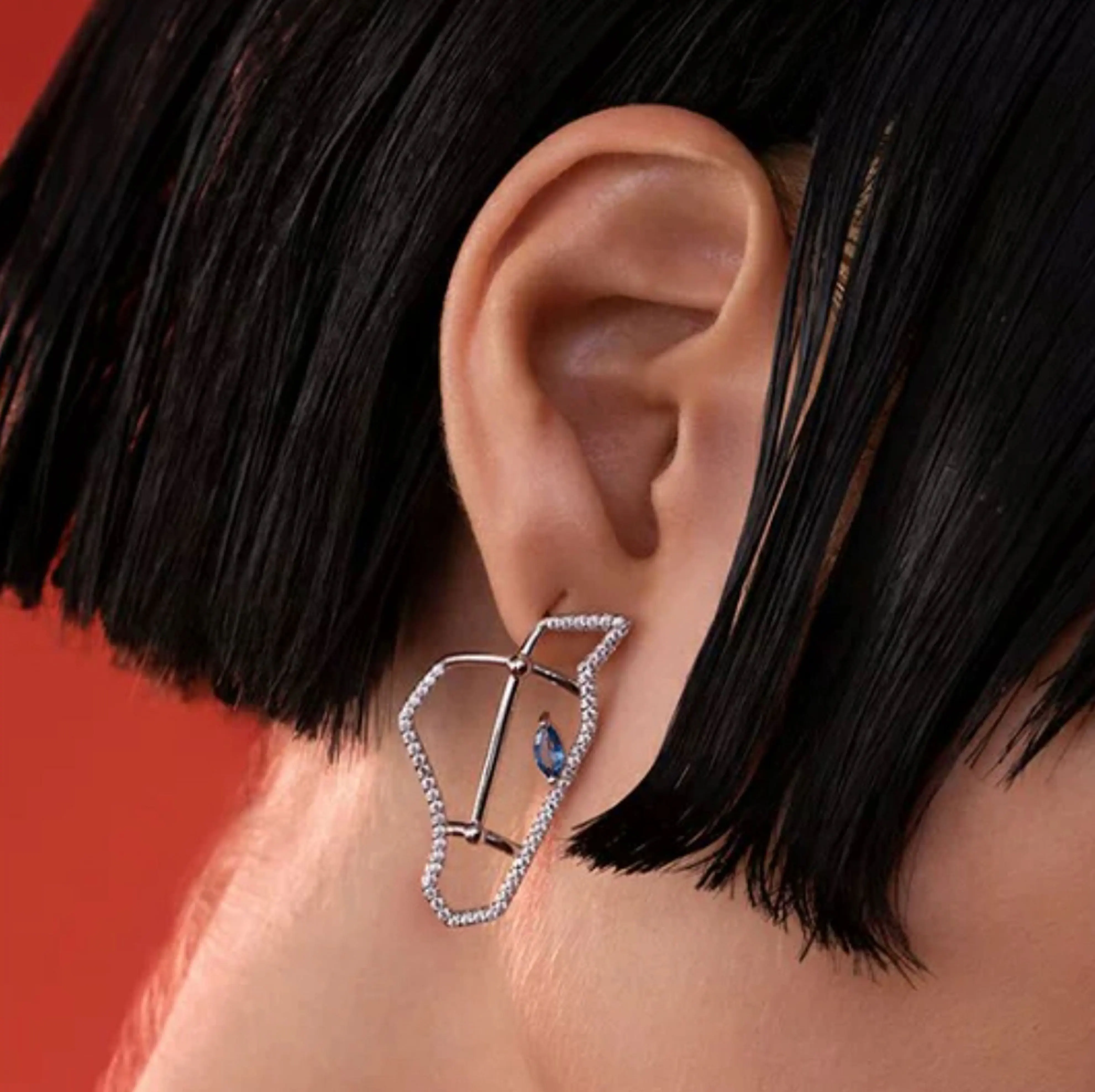 Horse Blue Eyes Face Shape Bangkok Stone Jewelry 925 Silver Or Brass K Gold Plated Cheap Clip-on Earrings Elegant, Mens Earrings