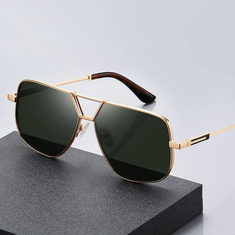 2024 double bridge polarized shades customized logo Fancy Square metal mens sunglasses