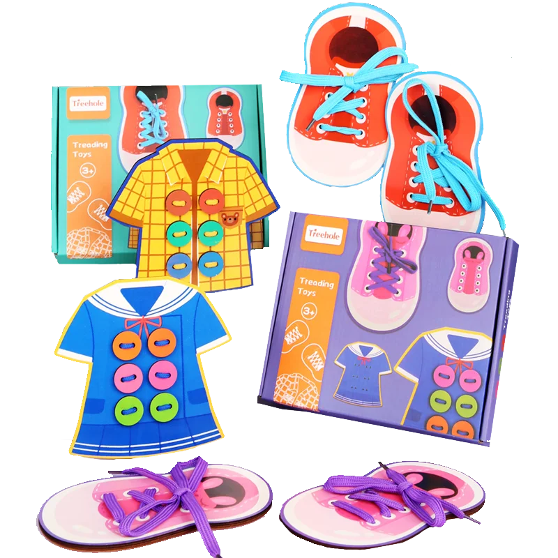 Montessori Threading Beads Game Wooden Kids Educational Stringing Toys Kids Children Sewing Buttons Teaching Aid Puzzle