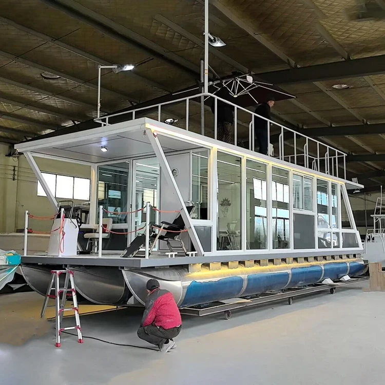 Производители лодок оптовая продажа алюминиевая Праздничная лодка роскошный Понтонный дом с горкой и каютой круизер