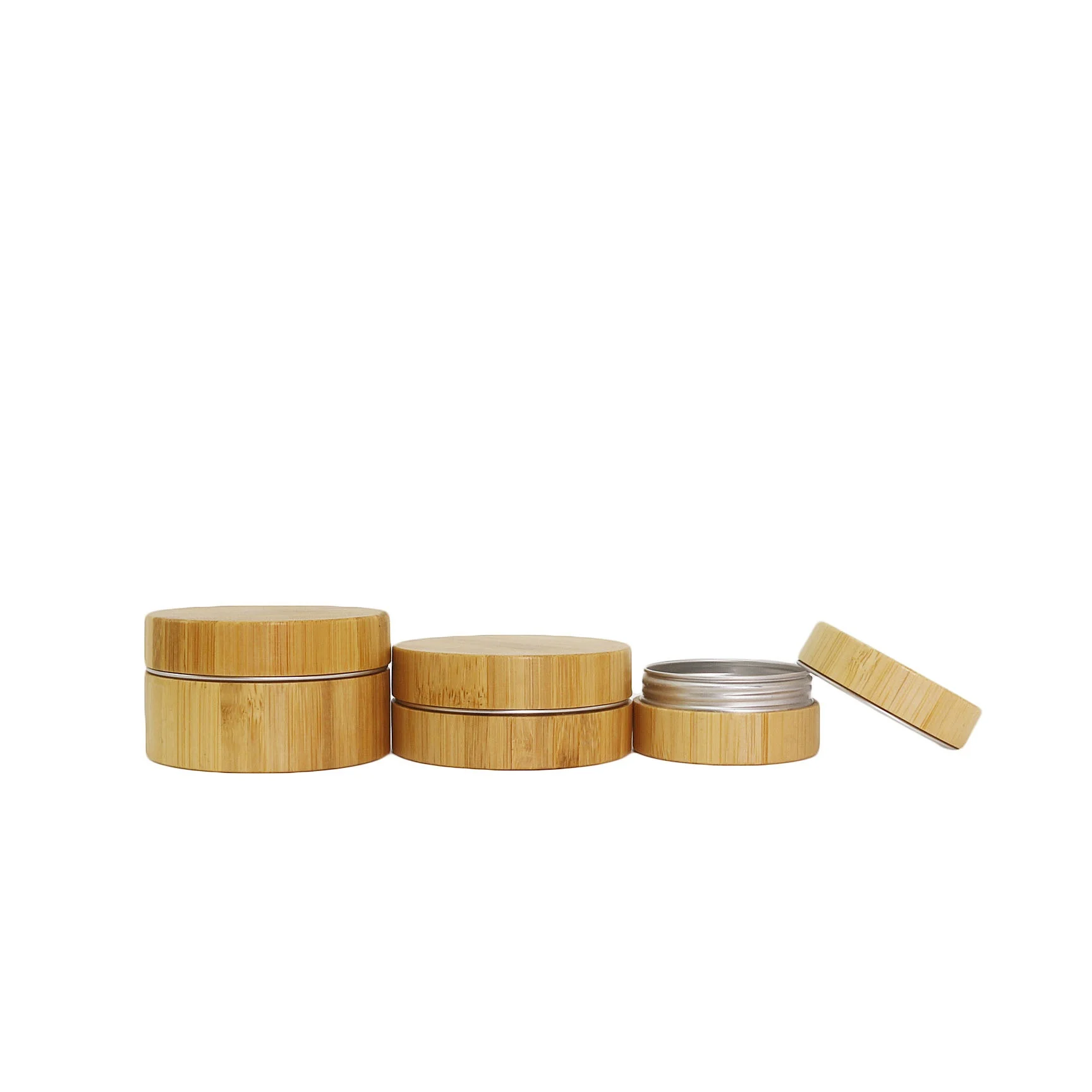 bamboo skincare packaging face cream container round bamboo cosmetic jar with aluminum inner AB-02Q