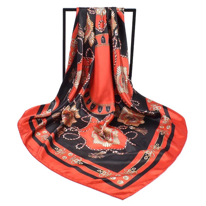 wholesale 35 inch Silk Feeling Scarf Square Satin polyester luxury  Head Scarf  for Women sleeping Malaysia hijab shawls