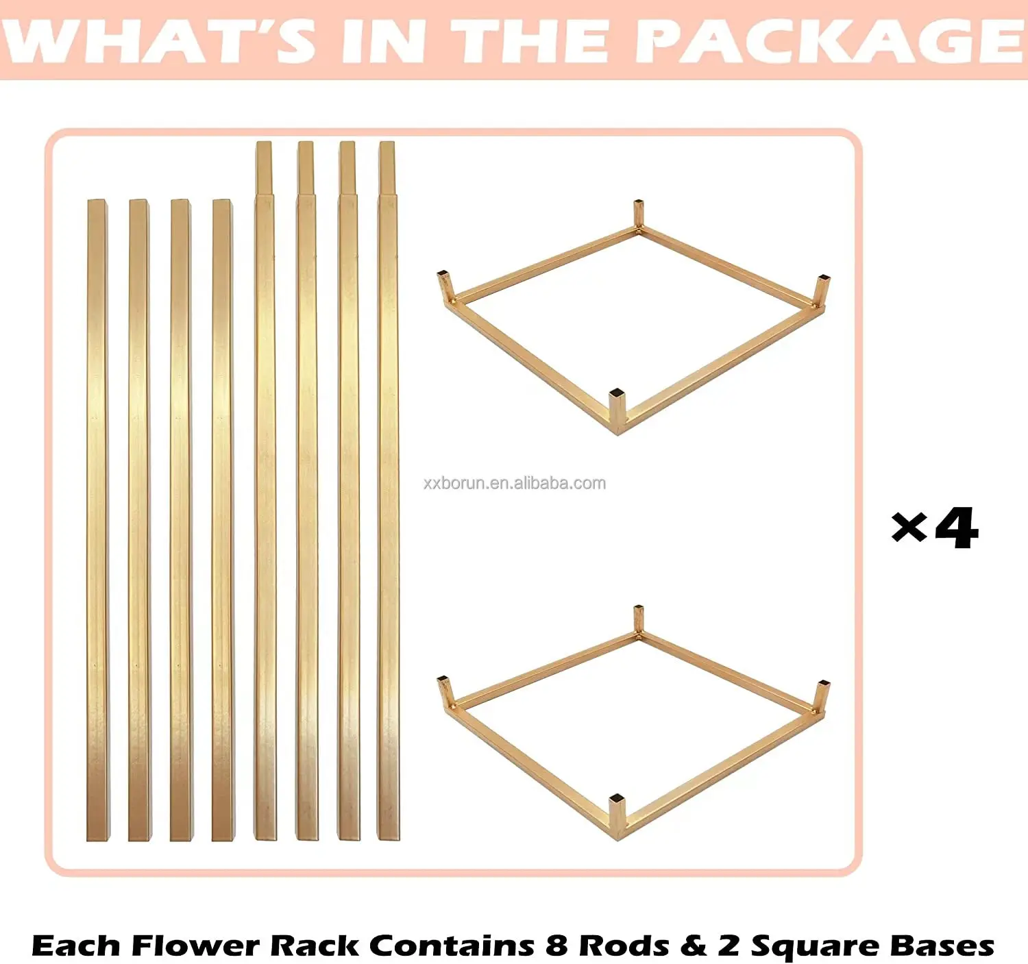 Gold Rectangular Flower Display Rack Vase Column Stand Road Lead Geometric Centerpiece Vase Column Vases Wedding Centerpieces