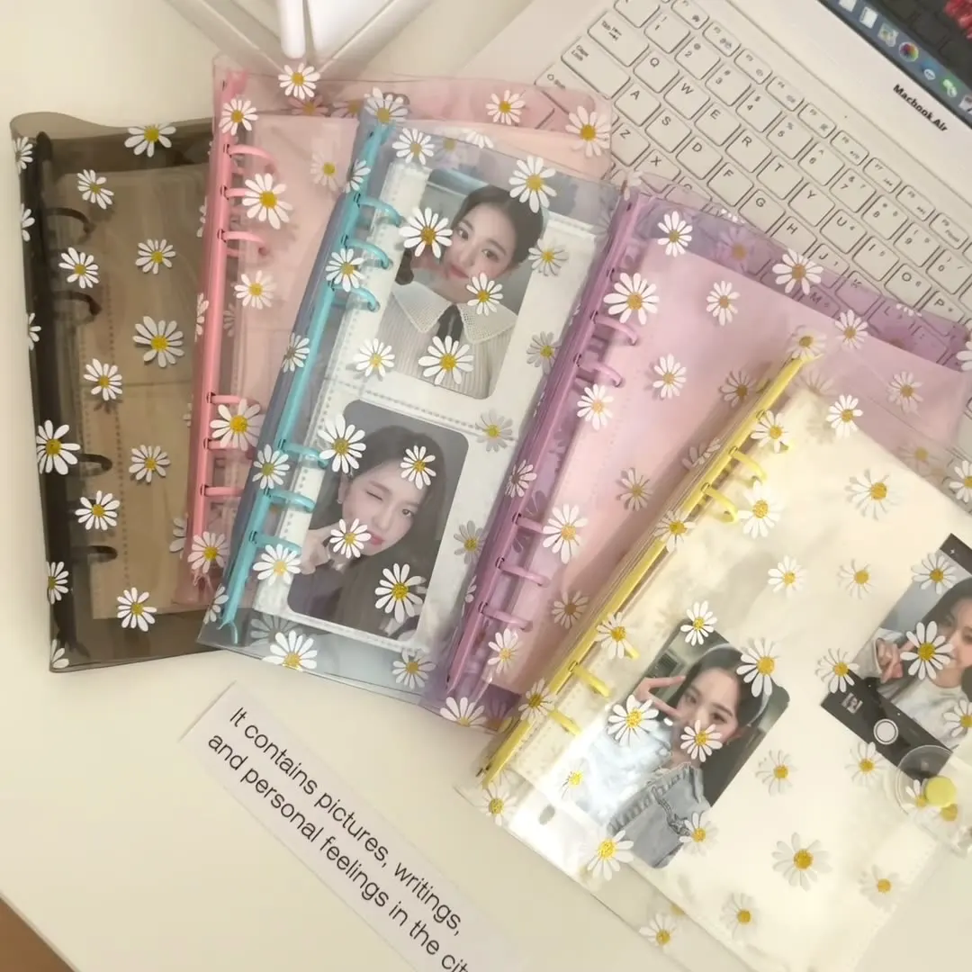 Korean Loose-leaf Transparent PVC Shell 6 Rings Spiral A5 A6 Daisy Notebook Binder with Metal Clip Daisy Budget Binder