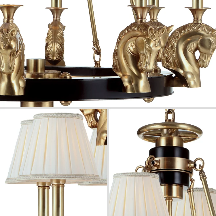 Vintage Indoor 12 Light Industrial Brass Horse Metal Black Chandelier for High Ceiling Living Room