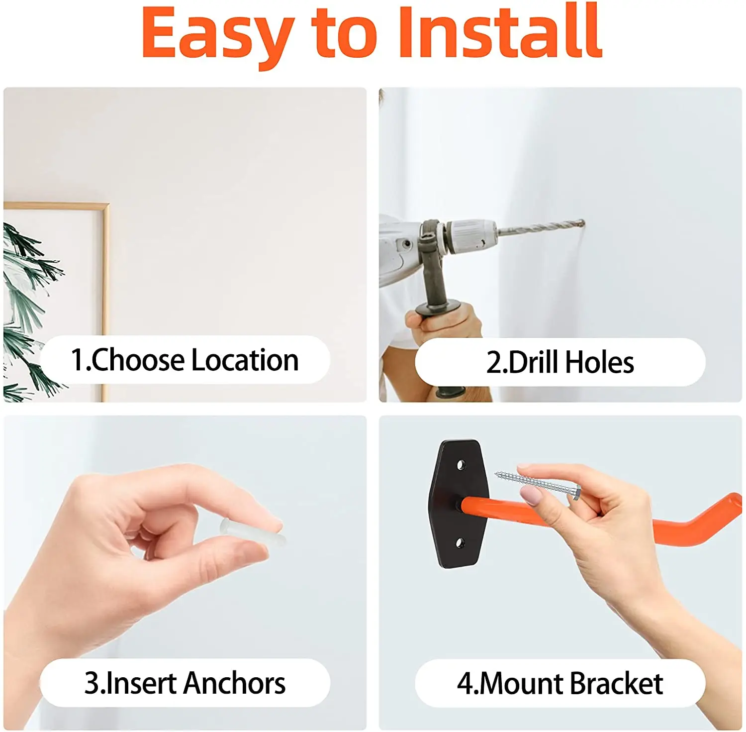 4 PCS Garage Hooks Heavy Duty Wall hooks,Tire Storage  hooks with Anti-Slip Coating,Hang Heavy wall hooks