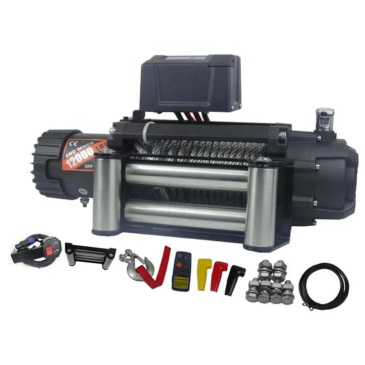 Electric Winch 12V 12000Lb Heavy Duty Reinforced Carbon Series Recovery Winch 5443 Kgs Including Hawse And  Wireless Remotes
