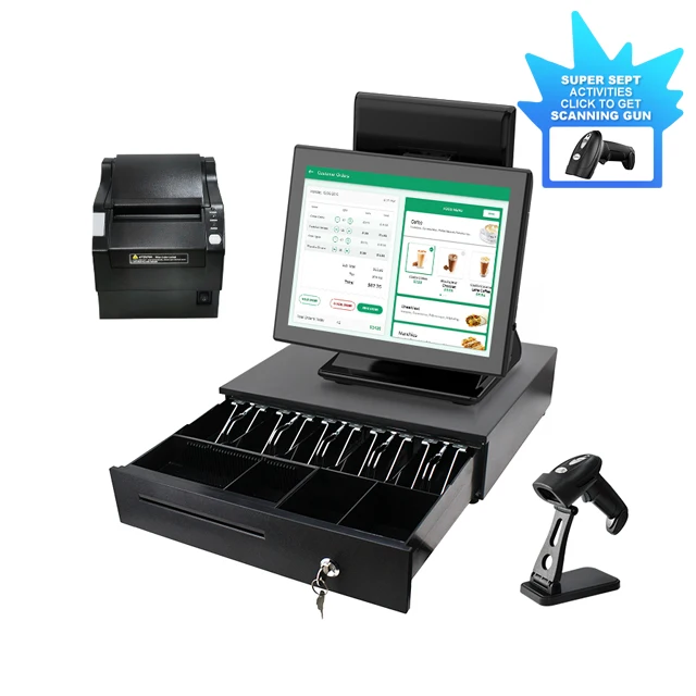 Point of sale pos machine 15 inch touch screen cash register all in one terminal pos system machine for supermarket retail store