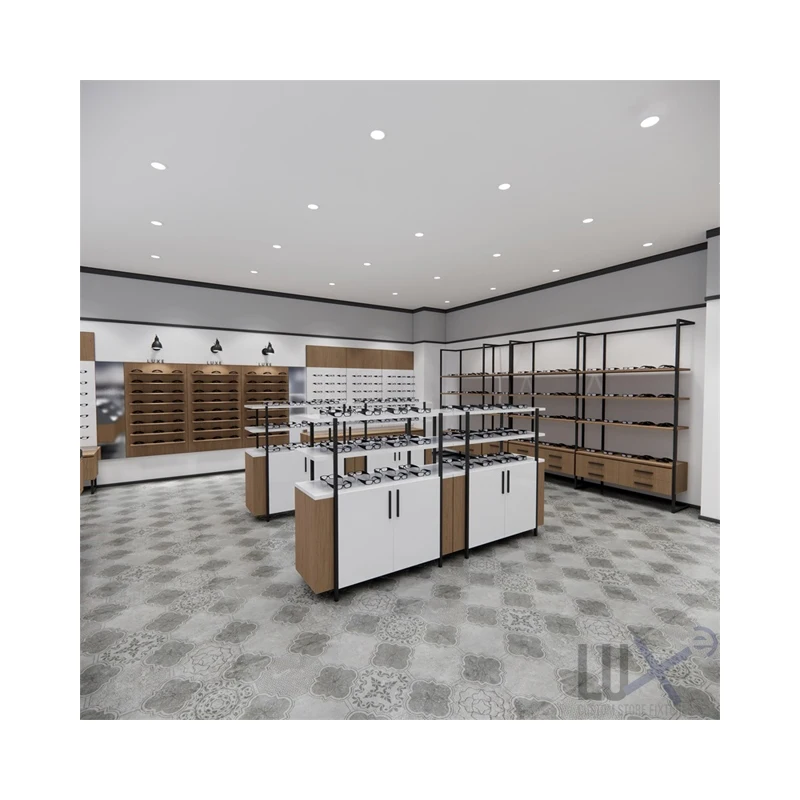 Современный дизайн оптического магазина солнцезащитных очков LUX китайский производитель деревянный оптический выставочный зал украшение