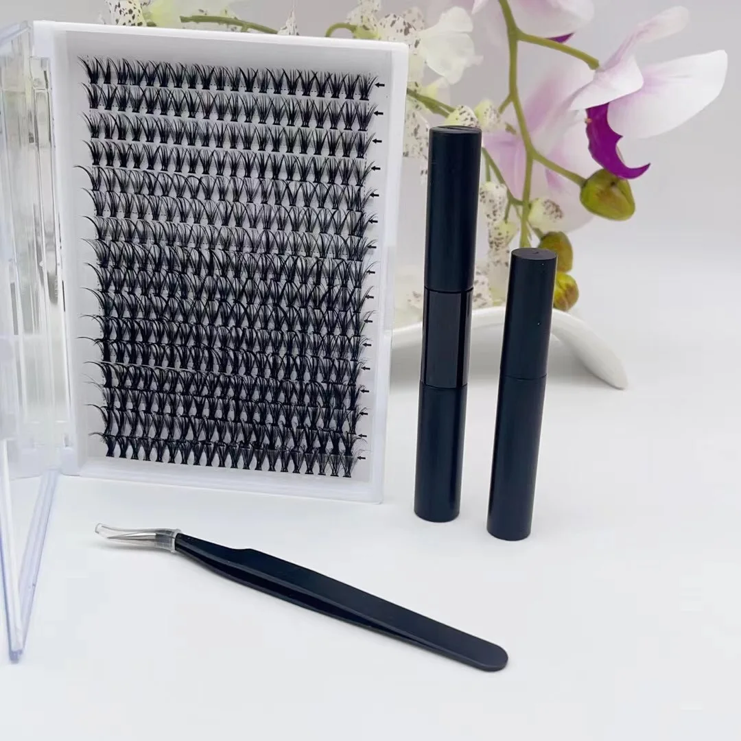 Wholesale glue-based individual lash clusters eyelash diy lash extension Fan 30d 40d 50d Pre-cut segment cluster lashes