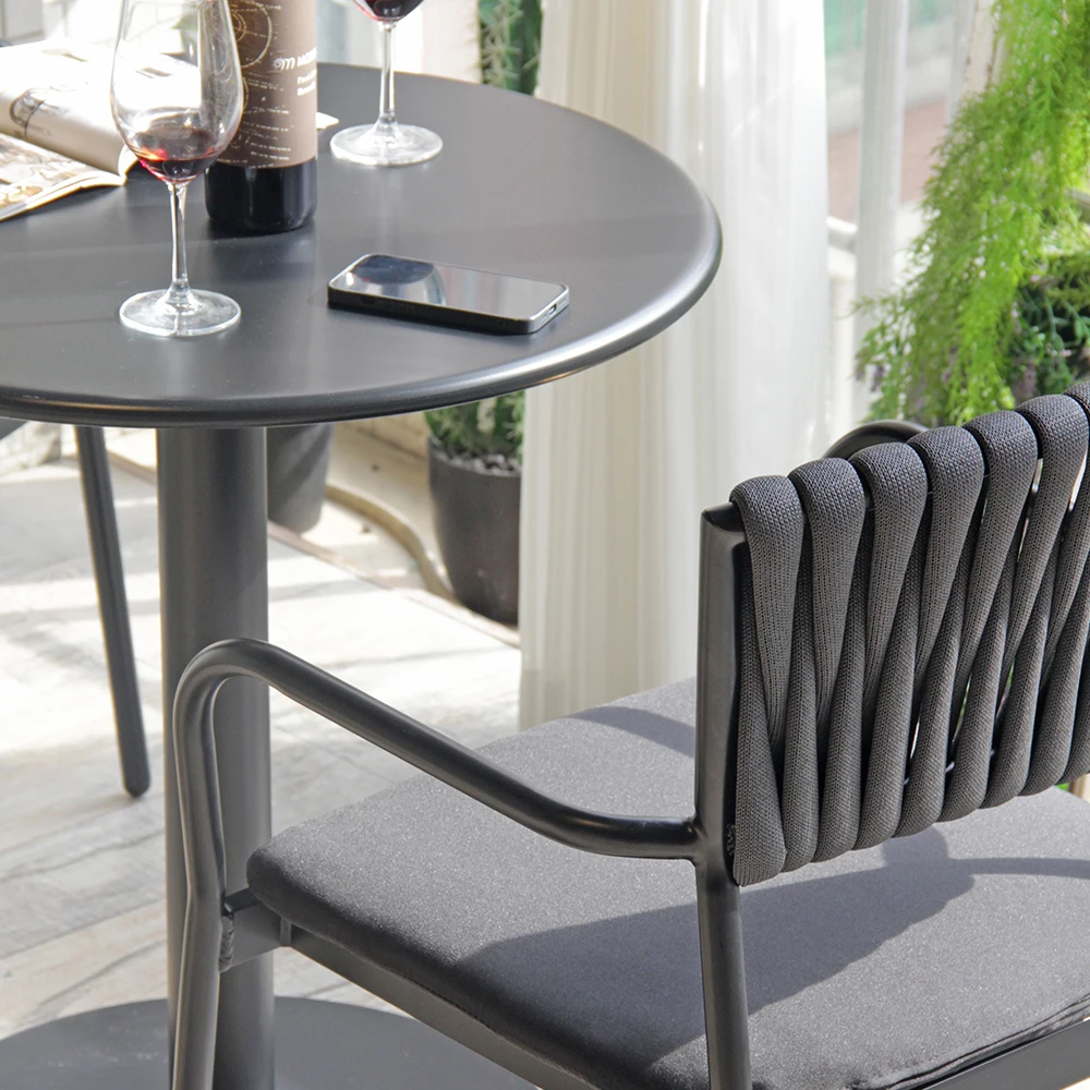 Outdoor Garden Suit Garden Set Chair Tables And Chairs Metal Frame Olefin Woven Rope Fabric Woven Rattan