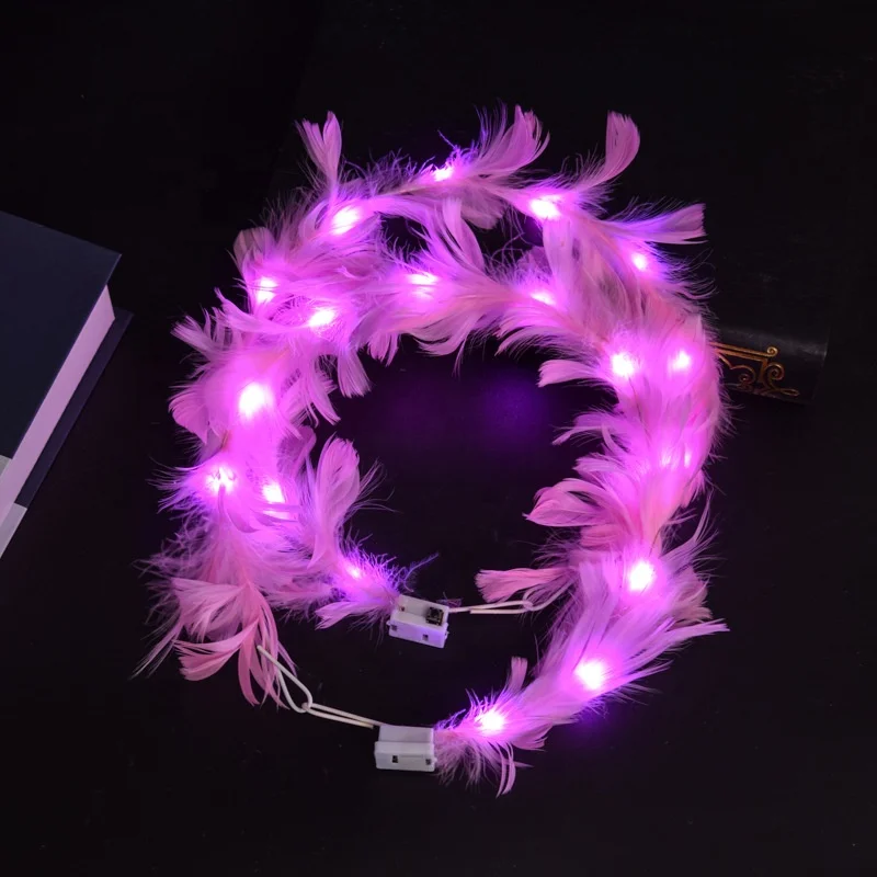 Feather Crown Headband Luminous Light Up Feather Headband LED Feather Headpiece LED Hair Band Cute Light Up Headdress for Women