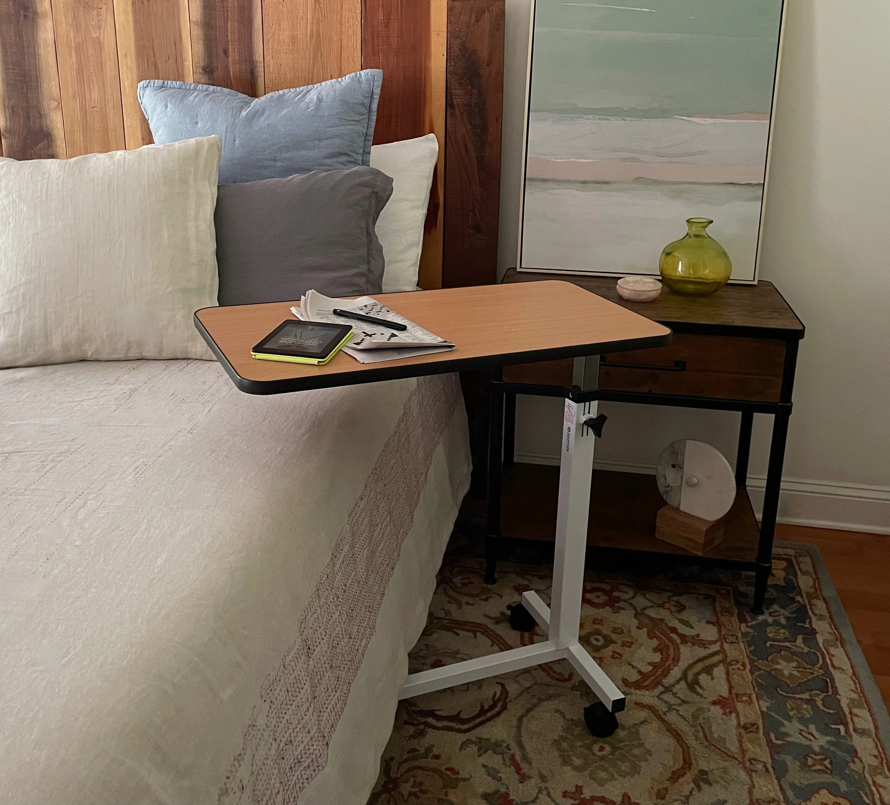 Bedside Table with Wheels, Medical Hospital Furniture, Over bed rolling table for Hospital and Home Use