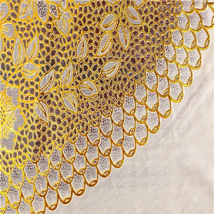 137*181cm factory supplier wholesale custom PVC lace table cloth gold printed plastic dining table cover roll