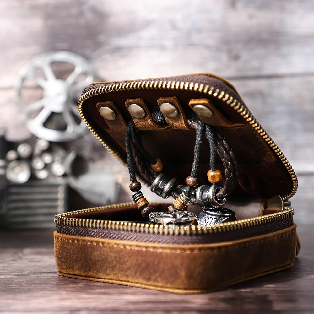 Watch Earring Rings Necklace Portable Storage Retro 100% Cow Leather Jewellery Box Storage Case Display Travel Jewelry Organizer