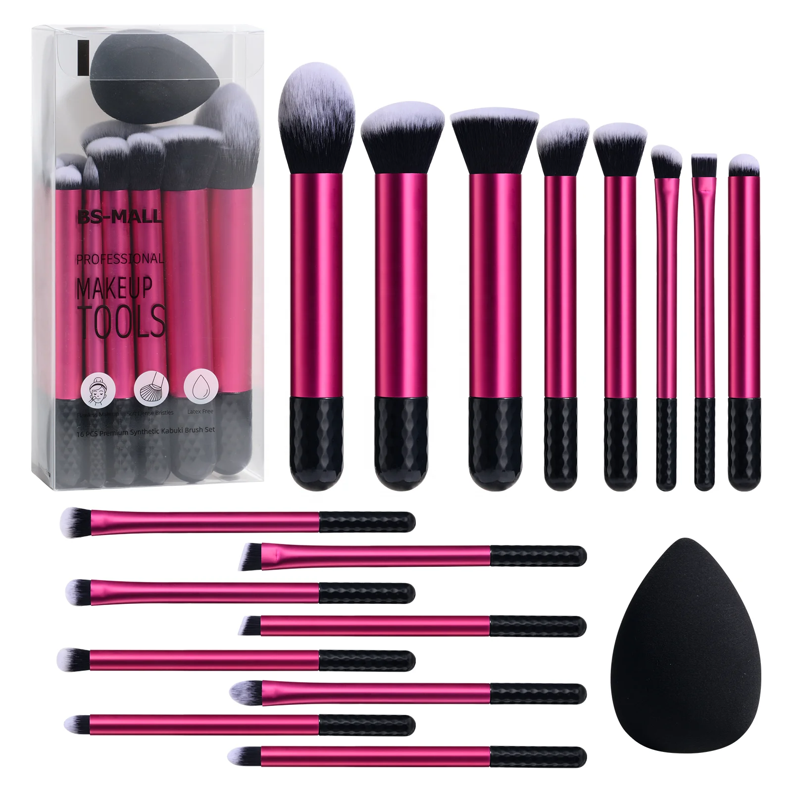 BS-MALL 16PCS Travel Makeup Brushes Kit Synthetic Bristles Vegan Eyeshadow Foundation Makeup Brushes Makeup Sponge Set