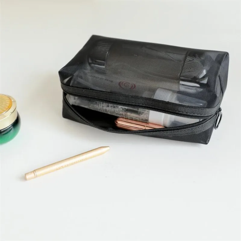 Nylon Mesh Cosmetic Bag Wash Bag Lightweight Portable Travel Storage Bag Factory Direct Sale Black Makeup Storage LS Zipper